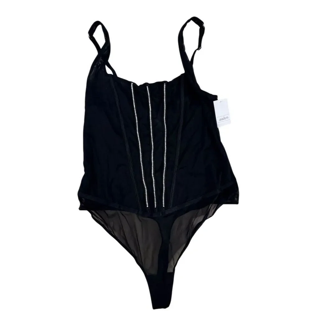 Auden Women's BUNDLE Rhinestone Mesh Bodysuit Black‎ Red Size M Glamorous